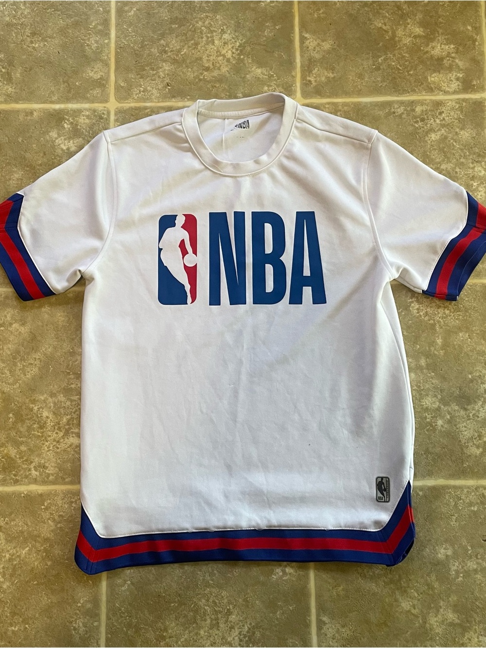 NBA White Jersey with Blue & Red Logo Trim